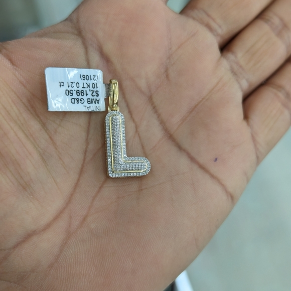 Real Diamond 10kt gold bubble Initial L pendant